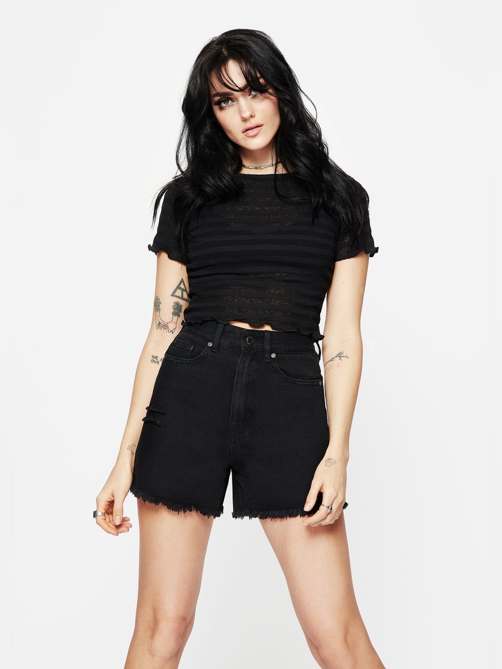 Disturbia Planchette Embroidered Distressed Denim Shorts Size 24” / UK 6